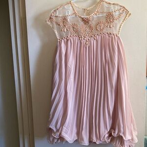 Formal Pink and Cream Dress with Lace and Pleats